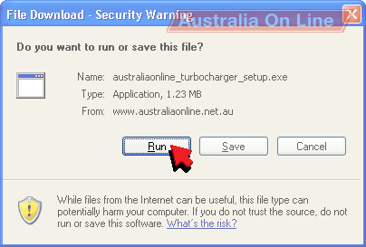 'Run' button highlighted on Internet Explorer's File Download window. 