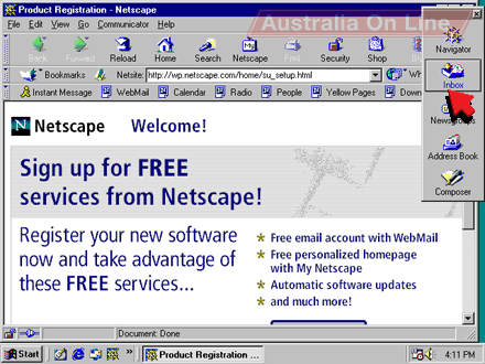 Netscape palette's Inbox button. 