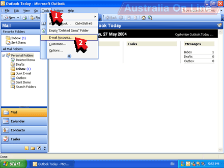 Outlook E-mail Accounts menu item. 